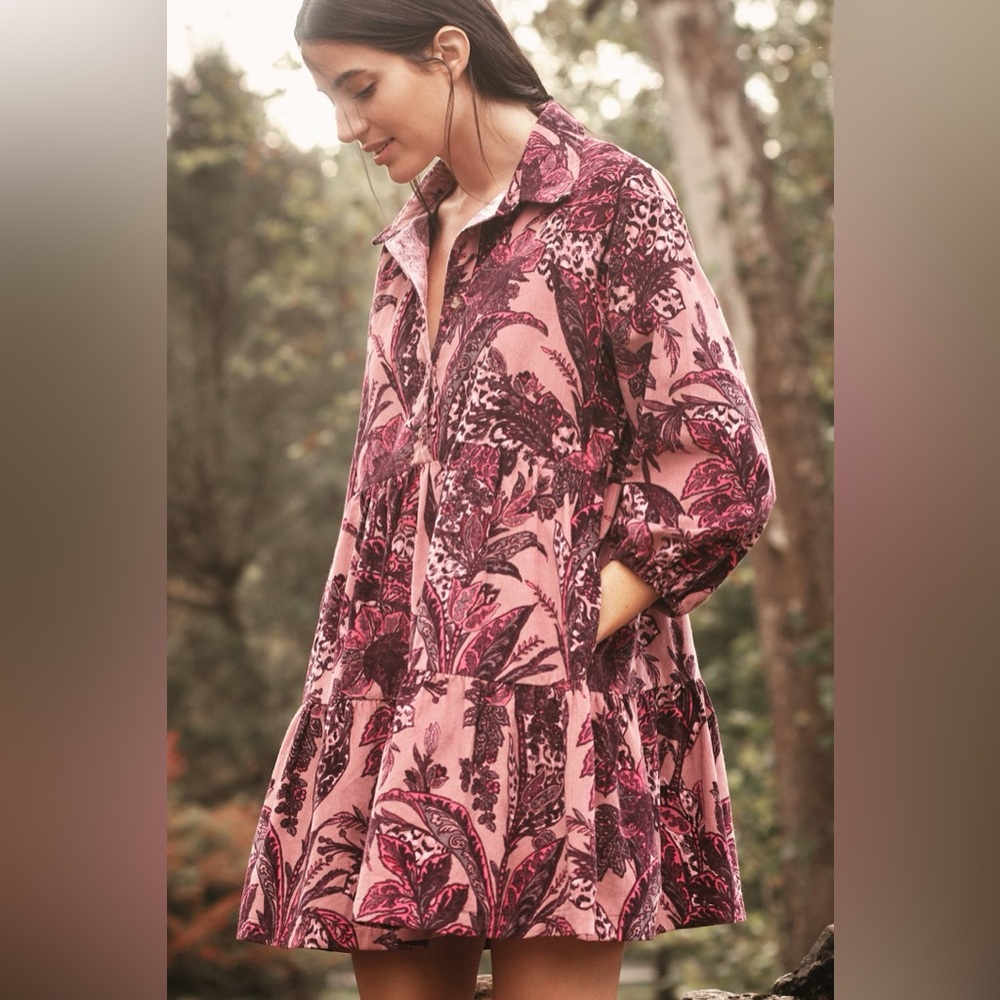 Anthropologie Maeve Printed Corduroy Dress Size M